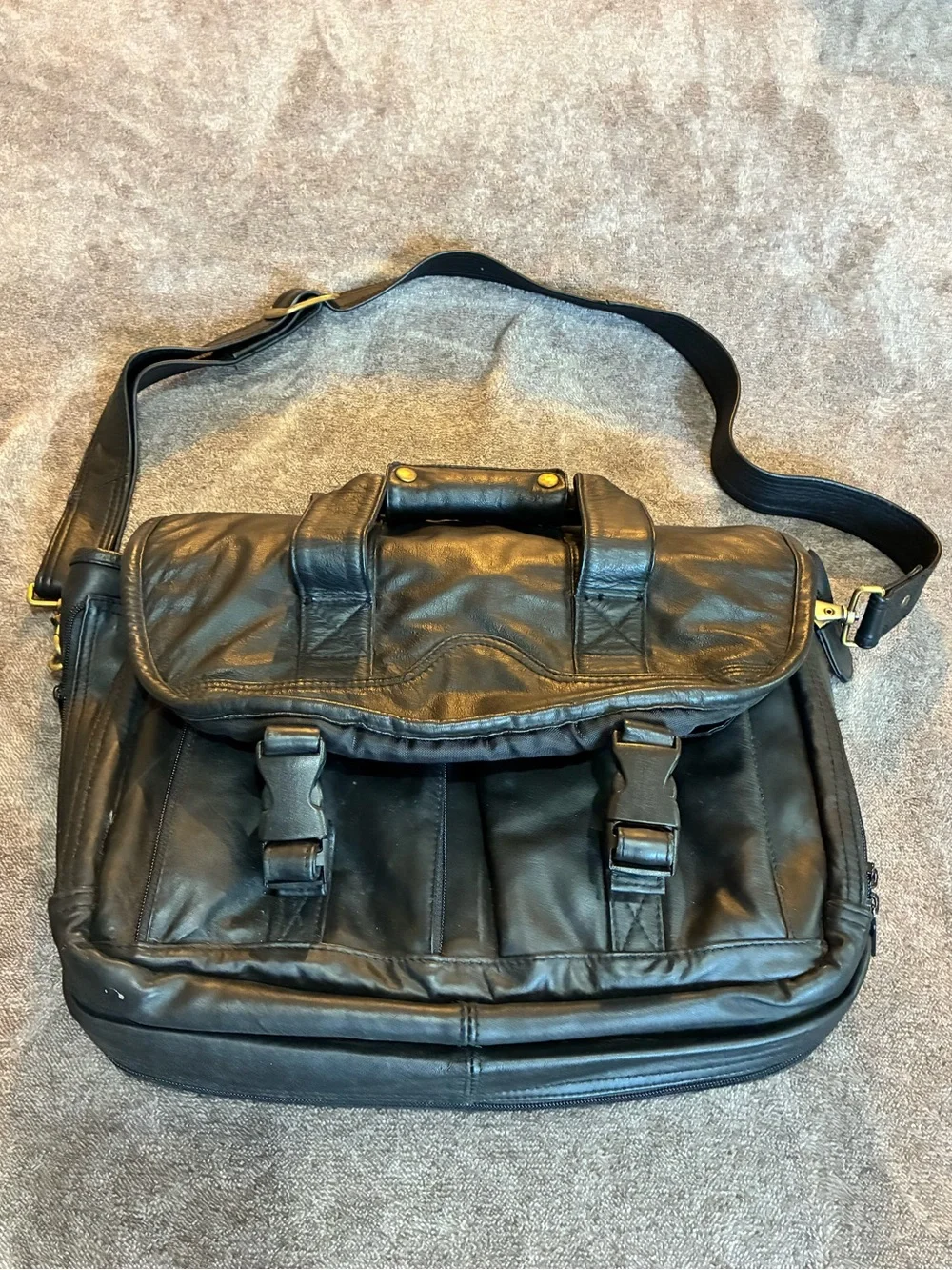 Wilson Leather Vintage Black Leather Messenger Laptop Briefcase Satchel 16X13”
